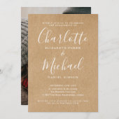 Rustic Simple Script Verloving Photo Invitation Kaart (Voorkant / Achterkant)