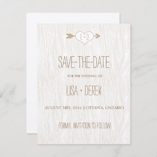 Rustic Simple Woodgrain slaat de datum op Save The Date (Voorkant / Achterkant)