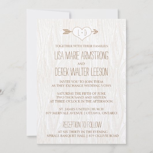 Rustic Simple Woodgrain Wedding Uitnodiging (Voorkant)