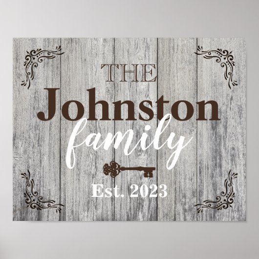 Rustic Simulate Familienaam van het Hout Poster (Voorkant)