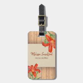 Rustic Sinaasappel Lily Botanical Illustration Bagagelabel