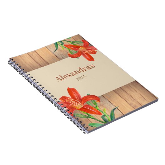 Rustic Sinaasappel Lily Botanical Illustration Notitieboek (Rechterzijde)