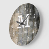 Rustic Sined Pallet Wood Familienaam Monogram Grote Klok (Hoek)