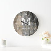 Rustic Sined Pallet Wood Familienaam Monogram Grote Klok (Huis)