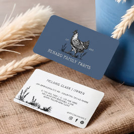 Rustic  Sketch Boerderij Hen Dusty Navy Blue Visitekaartje