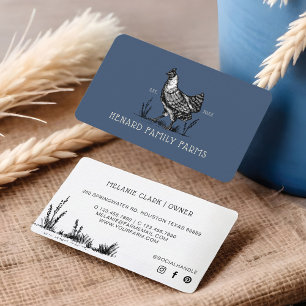 Rustic Sketch Boerderij Hen Dusty Navy Blue Visitekaartje