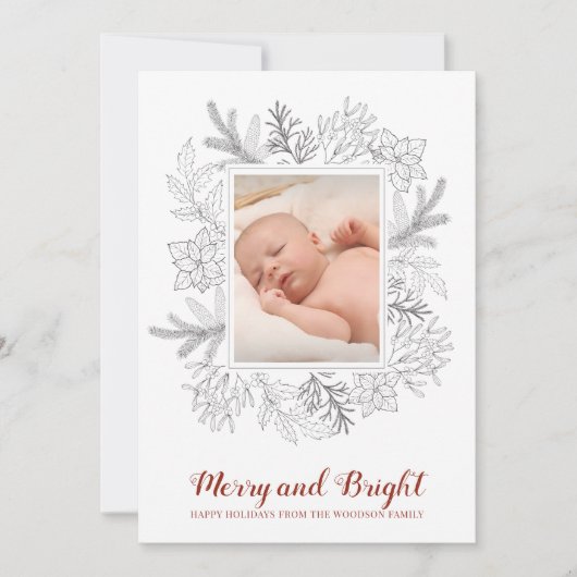 Rustic Sketch Vrolijk en Helder Baby Kerst Kaart (Voorkant)