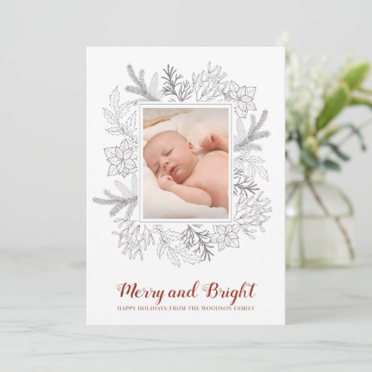 Rustic Sketch Vrolijk en Helder Baby Kerst Kaart (Staand voorkant)