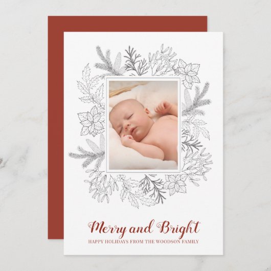 Rustic Sketch Vrolijk en Helder Baby Kerst Kaart (Voorkant / Achterkant)