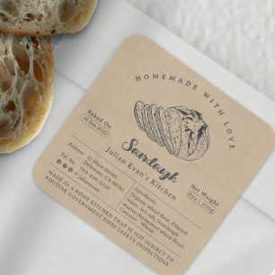 Rustic Sketch Zelfgemaakte Sourdough Cottage Law L Vierkante Sticker