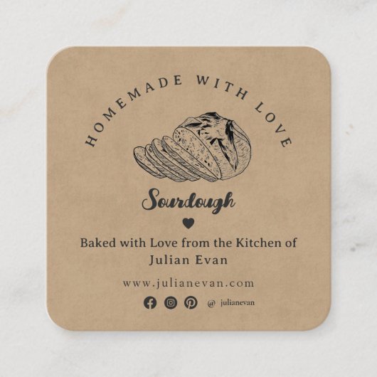 Rustic Sketch Zelfgemaakte Zuurdesem Brood Care Ti Vierkante Visitekaartje (Voorkant)