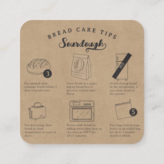 Rustic Sketch Zelfgemaakte Zuurdesem Brood Care Ti Vierkante Visitekaartje (Achterkant)