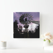 Rustic Sketched Old Windmill Vierkante Klok (Huis)