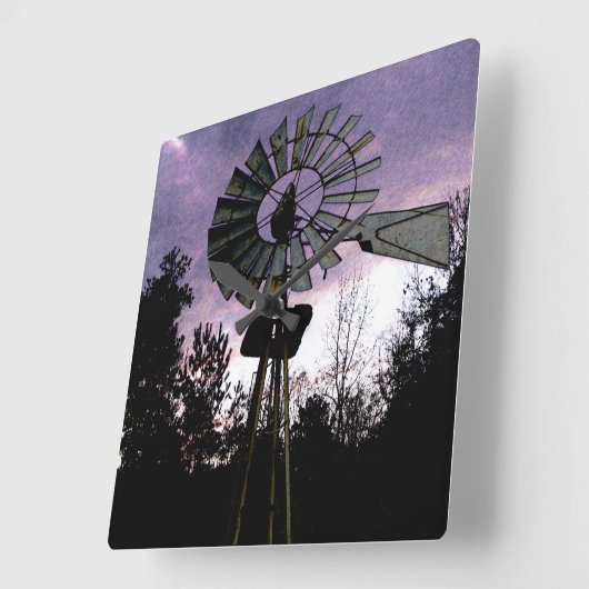 Rustic Sketched Old Windmill Vierkante Klok (Hoek)