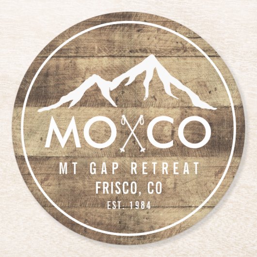 Rustic Ski House Mountain Wood Grain Gepersonalise Ronde Kartonnen Onderzetter (Voorkant)