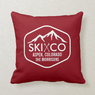 Rustic  Ski Mountain & Poles Aspen Colorado Kussen
