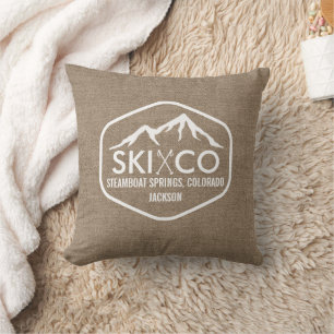 Rustic Ski Mountain Steamboot Colorado Burlap Kussen