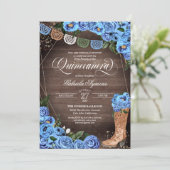 Rustic Sky Blue Country Charra Boots Quinceañera Kaart (Staand voorkant)