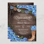 Rustic Sky Blue Country Charra Boots Quinceañera Kaart (Voorkant / Achterkant)
