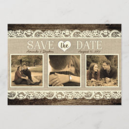 Rustic slaat de datum op | Barn Wood Lace en Burla Save The Date