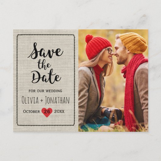 Rustic slaat de datum op | hart — Charge Aankondigingskaart (Voorkant)