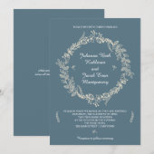 Rustic Slate Blue, afgebeeld als Floral Wreath Wed Kaart (Voorkant / Achterkant)