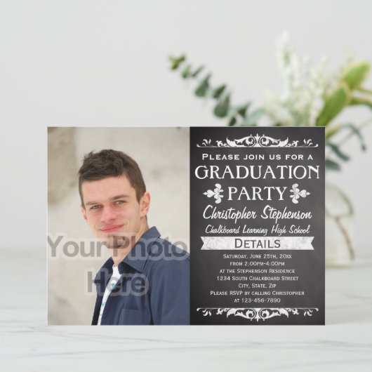 Rustic Slate Custom Graduparty foto Kaart (Staand voorkant)
