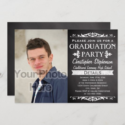 Rustic Slate Custom Graduparty foto Kaart (Voorkant / Achterkant)