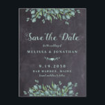 Rustic Slate Eucalyptus Greenery Save the Date Aankondigingskaart<br><div class="desc">Save the date! Maak je huwelijk bekend met vrienden en familie met dit bijtende krijtbord en eucalyptus, sla de datumkaarten op. Personaliseer met namen, trouwdatum, locatie. Voeg andere informatie op de rug toe. Deze unieke grove bruiloft met de kaarten zal een blijvende indruk maken, uw gasten zullen ervoor zorgen dat...</div>