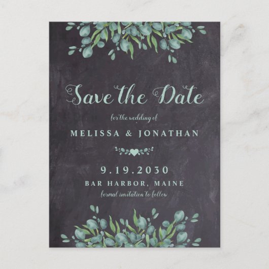Rustic Slate Eucalyptus Greenery Save the Date Aankondigingskaart (Voorkant)