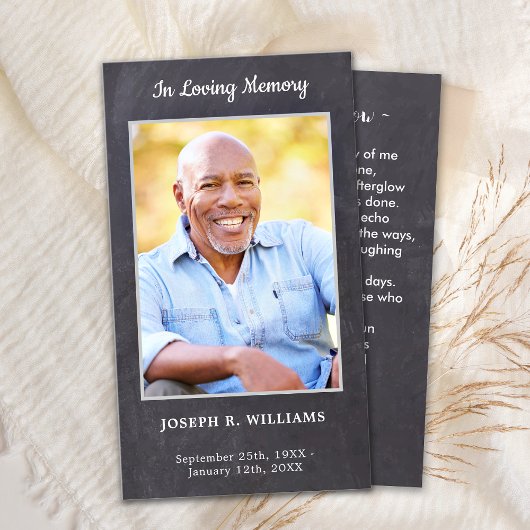 Rustic Slate Funeral Photo Memorial Prayer Kaart Contactkaartje