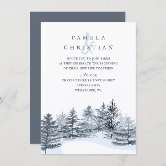 Rustic, Slate Gray Pine Trees Forest Wedding Kaart (Voorkant / Achterkant)
