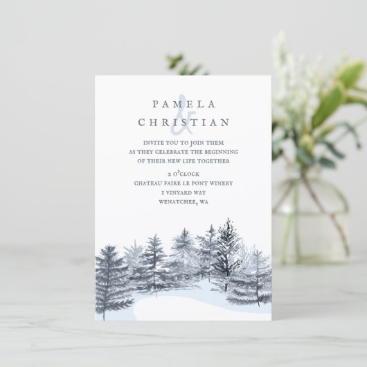 Rustic, Slate Gray Pine Trees Forest Wedding Kaart (Staand voorkant)