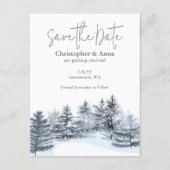 Rustic Slate Gray Pine Trees Wedding Save the Date Advieskaart (Voorkant)