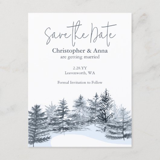 Rustic Slate Gray Pine Trees Wedding Save the Date Advieskaart (Voorkant)