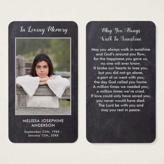 Rustic Slate Photo Sympathie Funeral Prayer Kaart (Voorkant /achterkant)