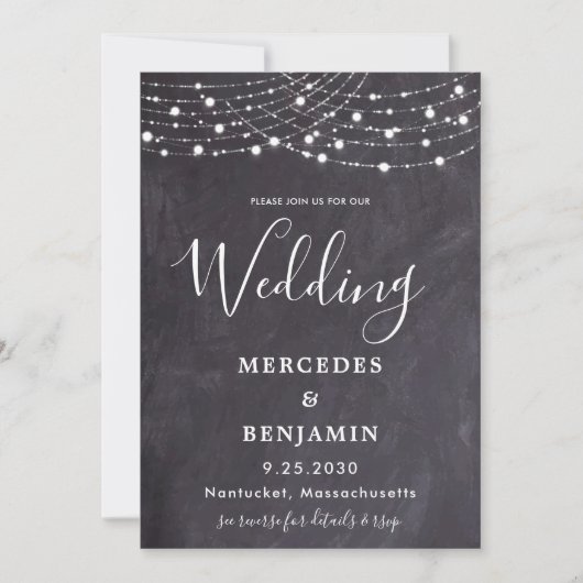 Rustic Slate String Lights County QR Code Weddensc Kaart (Voorkant)