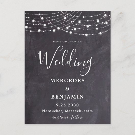 Rustic Slate String Lights Simple County Wedding Uitnodiging Briefkaart (Voorkant)