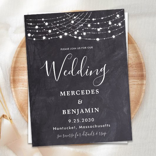 Rustic Slate String Lights Simple County Wedding Uitnodiging Briefkaart