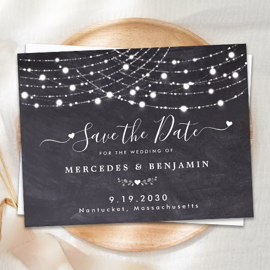 Rustic Slate String Lights Wedding Save the Date Aankondigingskaart