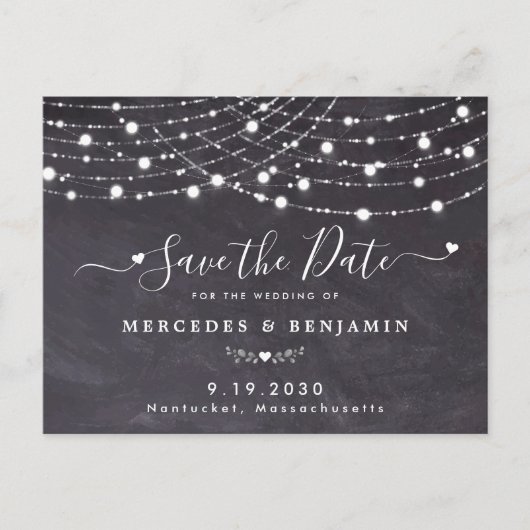 Rustic Slate String Lights Wedding Save the Date Aankondigingskaart (Voorkant)