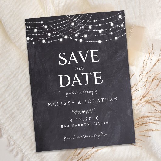 Rustic Slate String Lights Wedding Save the Date Notitiekaartje