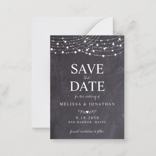 Rustic Slate String Lights Wedding Save the Date Notitiekaartje (Voorkant)