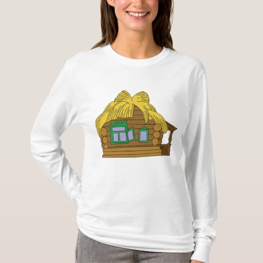 Rustic Slavic Log House Traditional Thatched Roof T-shirt (Voorkant)