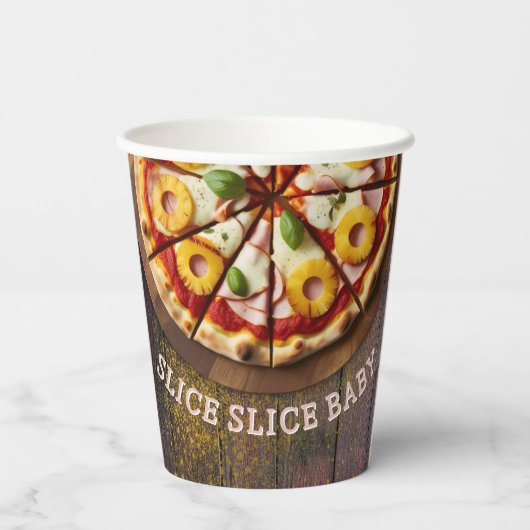 Rustic Slice Pizza Baby shower Papieren Bekers (Achterkant)