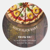 Rustic Slice Pizza Baby shower Ronde Sticker (Voorkant)