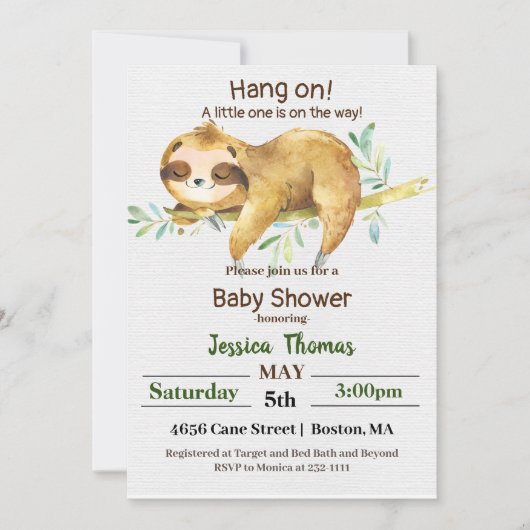 Rustic Sloth Baby shower Kaart (Voorkant)