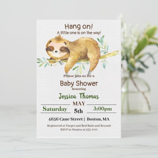 Rustic Sloth Baby shower Kaart (Staand voorkant)