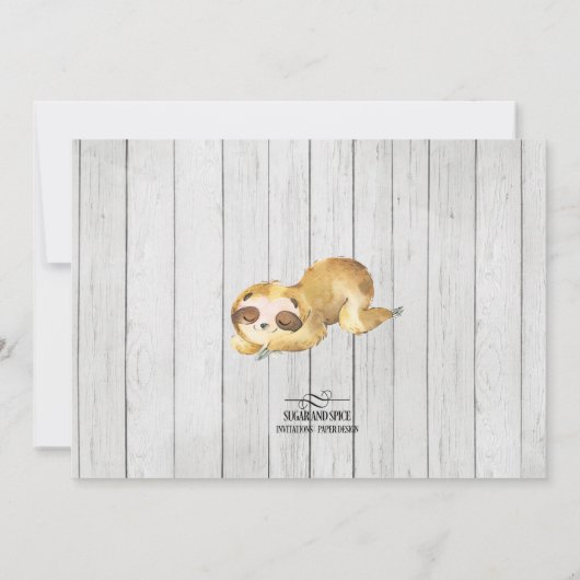 Rustic Sloth Baby shower Uitnodiging (Achterkant)