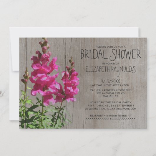 Rustic Snapdragon Bridal Shower-uitnodigingen Kaart (Voorkant)